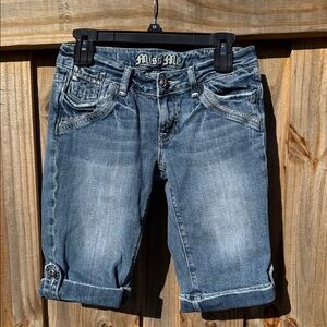 Miss Me Blue Denim Bermuda Shorts size 27/12 open back pockets #010